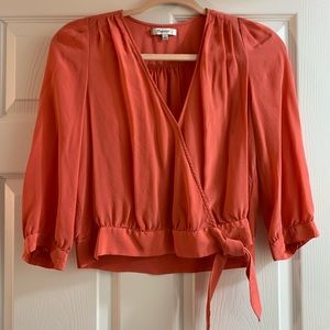 Madewell 100% Silk Wrap Top 3/4 Sleeve in Poppy